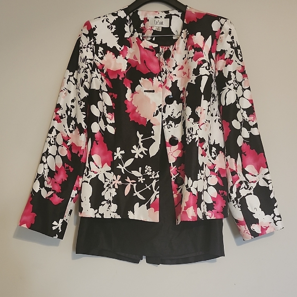 Floral Black and Pink Women's Jacket w/ Skirt